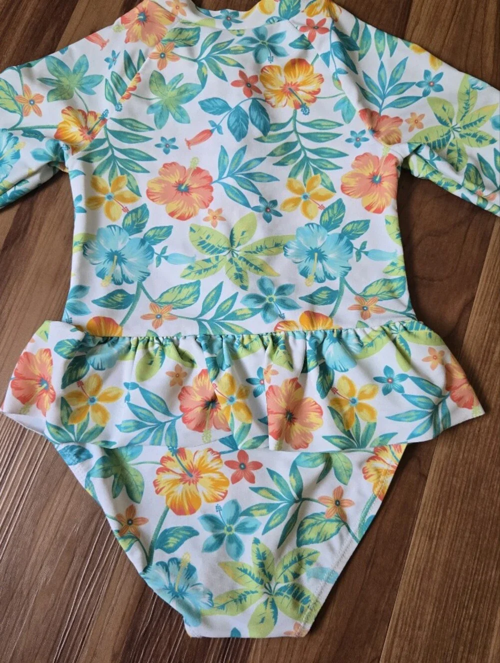 Little Me Girls 4T Hawaiian Floral One Piece Long Sleeve Rashguard EUC